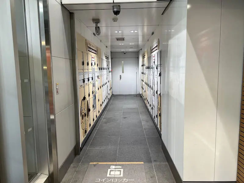 投币式储物柜位于大楼最里面。