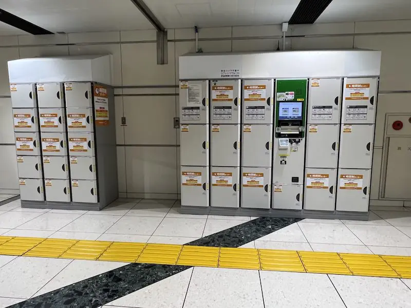 Timed lockers located at the back of the locker area on the right side of the aisle