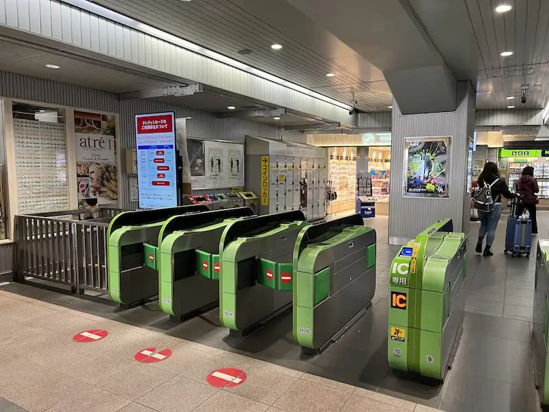 Coin lockers in the concourse inside the central ticket gates of JR Gotanda Station