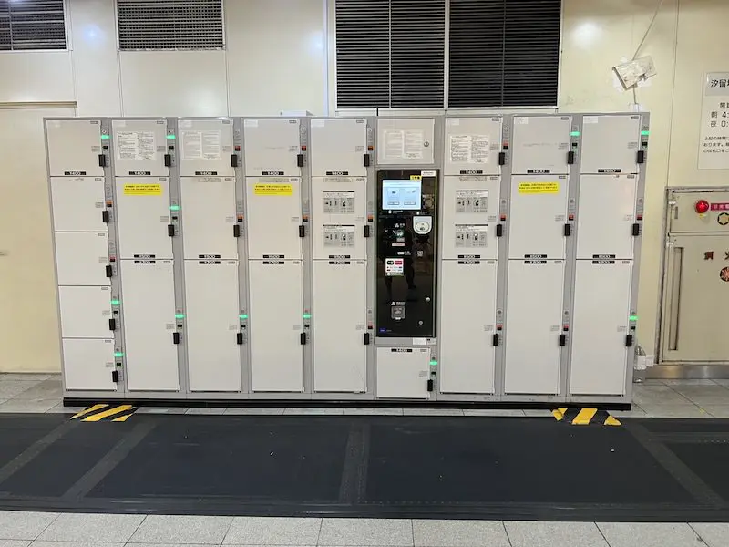 Coin lockers at the Shiodome underground ticket gate