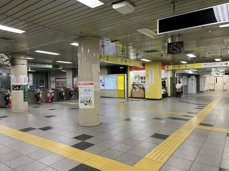 Coin lockers in the passageway of Exit 1 on the left side after exiting the north ticket gate.