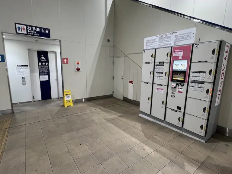 Coin lockers in front of restrooms