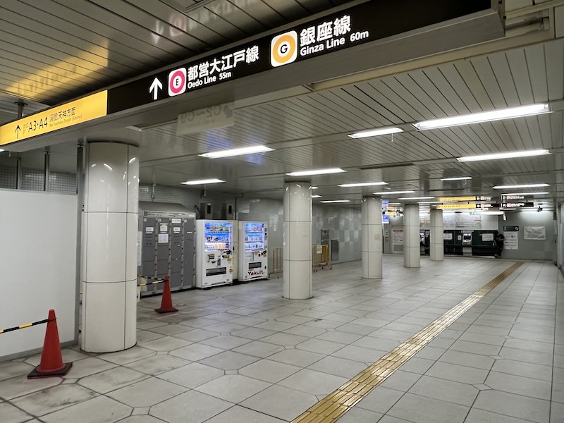 階段を登りきると通路の左側にコインロッカーが見えてくる